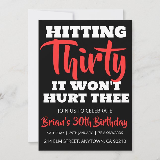 modern black simple adult 30th birthday invitation (Front)