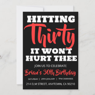 modern black simple adult 30th birthday invitation