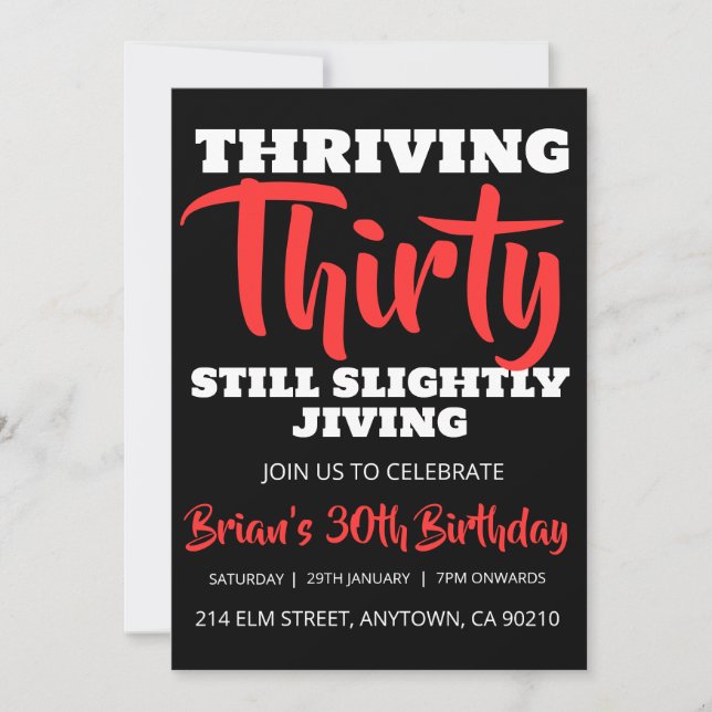 modern black simple adult 30th birthday invitation (Front)