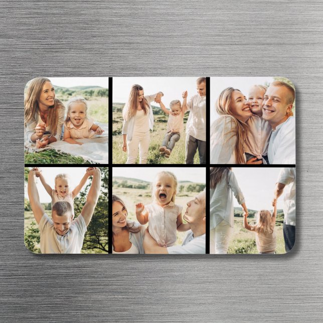 Modern Black Simple Custom 6 Photo Collage Magnet (Creator Uploaded)