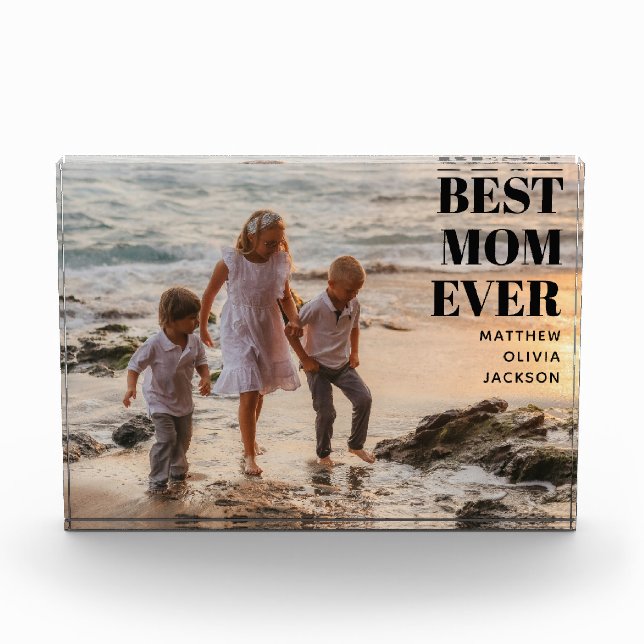 Modern Black Simple Kids Names Best Mom Ever Photo Block (Front)