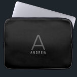 Modern Black Simple Monogram Initial Name Laptop Sleeve<br><div class="desc">Modern elegant and understated masculine monogram initial and custom name on a custom-printed personalised laptop sleeve in a classic minimal,  professional-looking sans-serif font for a simple and professional and modern look.</div>