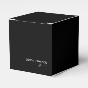 Modern Black Simple Script Business Monogram Name  Favour Box