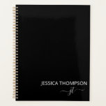 Modern Black Simple Script Girly Monogram 2025 Planner<br><div class="desc">Customised monogrammed simple script name and initial modern and elegant girly stylish Black and White Add Your Name with Girly Grey Initials. This personalised planner is perfect for Sweet 16,  Bridal Shower,  School,  Office,  or Wedding Planning for someone with simple elegance chic style.</div>