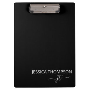 Modern Black Simple Script Girly Monogram Name  Clipboard