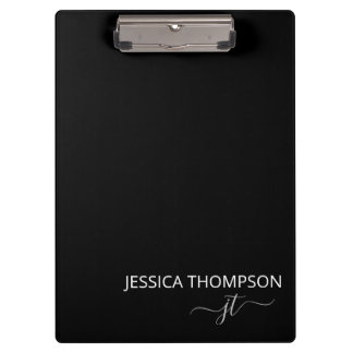 Modern Black Simple Script Girly Monogram Name  Clipboard