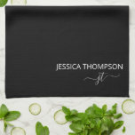 Modern Black Simple Script Girly Monogram Name  Tea Towel<br><div class="desc">Customised monogrammed simple script name and initial modern and elegant girly stylish Black and White Add Your Name with Girly Grey Initials. This personalised kitchen towel set is perfect for Sweet 16, 1st, 21st, 30th, 40th, 50th, 60th, 70th, Birthday Party, Weddings, Party Favour, Holiday Gift, Quinceanera, Graduation, Bridal Shower, Bachelorette...</div>