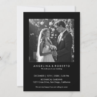 Modern Black Simple Wedding Invitation With Photo