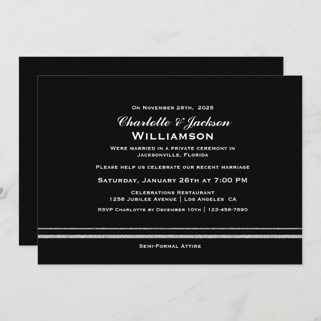 Modern Black Simple Wedding Reception Invitation (Front/Back)