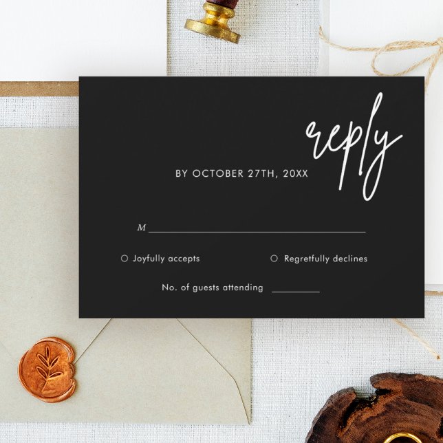 Modern Black Simple Wedding RSVP Card (Creator Uploaded)