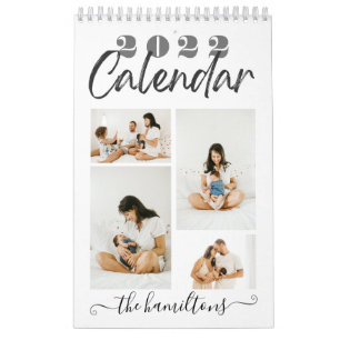 Modern Black Sketchy Calligraphy New Year Photo Calendar