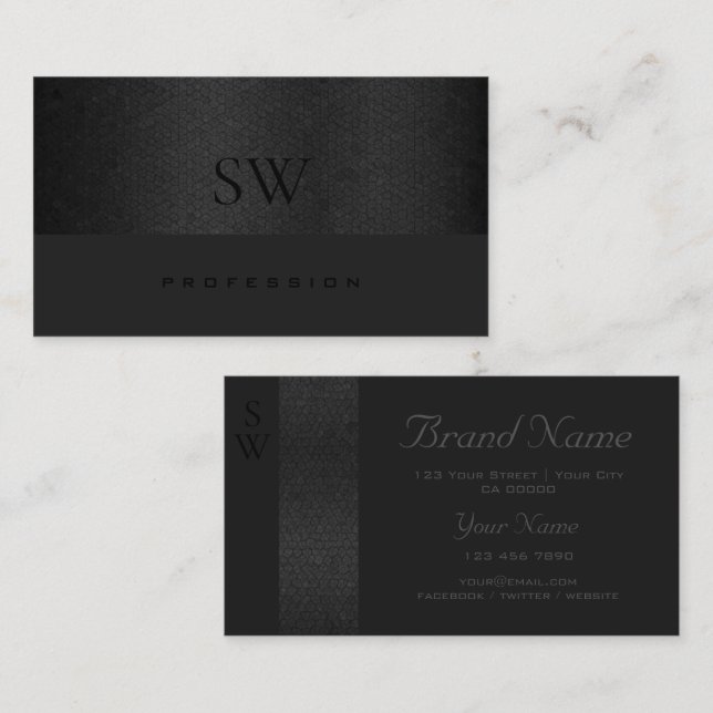 Modern Black Snake Pattern Dark Colours Monogram Business Card (Front/Back)