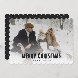 Modern Black Snow Photo Merry Christmas Card