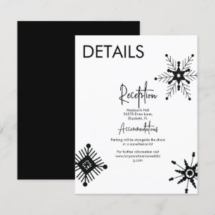 Modern Black Snowflake Wedding Details Invitation