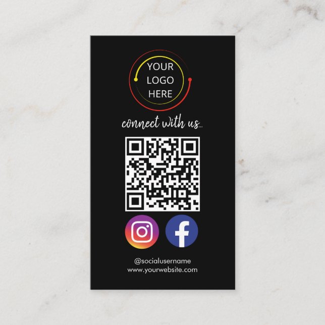 Modern Black Social Media QR Code Business Card (Front)