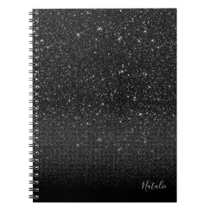 Modern Black Sparkle Glitter with Name Notebook
