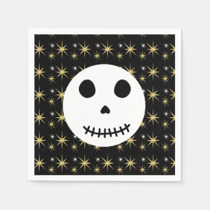 Modern Black Spooky Halloween Skull  Napkin