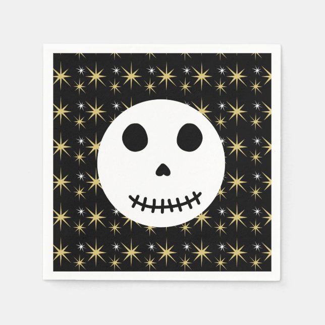 Modern Black Spooky Halloween Skull  Napkin (Front)