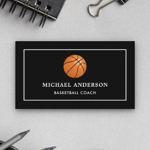Modern Black Sports Professional Basketball Coach Business Card