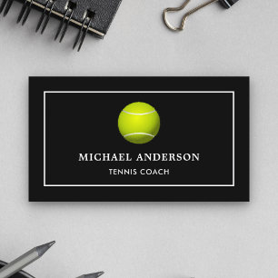 Modern Black Sports Professional Tennis Coach Business Card