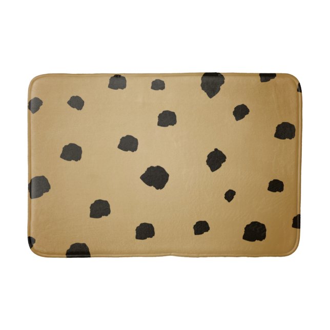 Modern Black Spot Goldenrod Gold Beige Tan Bath Mat (Front)
