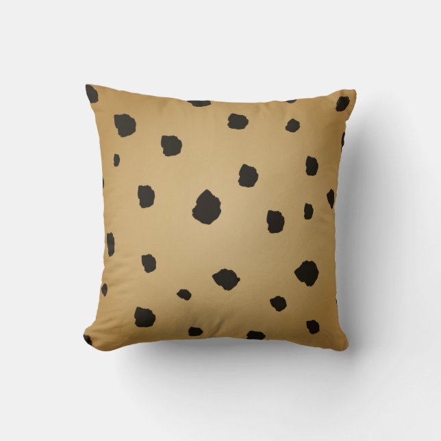 Modern Black Spot Goldenrod Gold Beige Tan Cushion (Front)