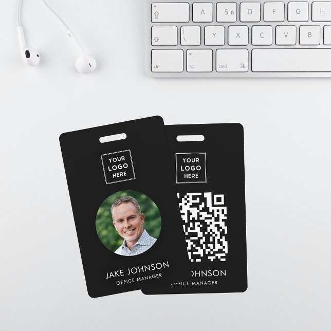 Modern Black Staff Employee QR Code Badge ID Badge (Creator Uploaded)