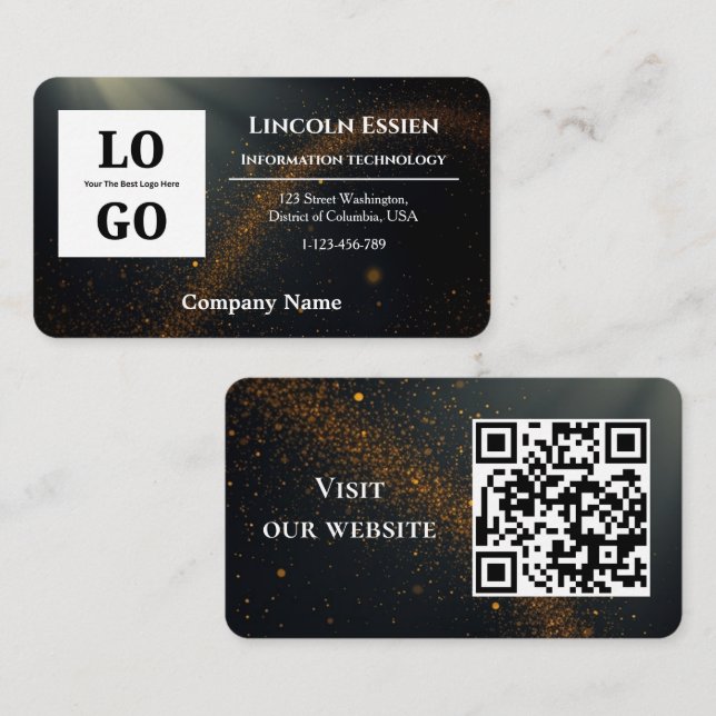 Modern Black Star Custom Logo and QR Code  Business Card (Front/Back)