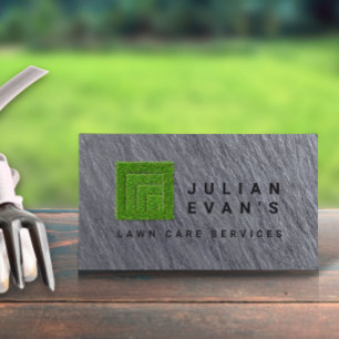Modern Black Stone Landscaping Lawn Care Service Business Card