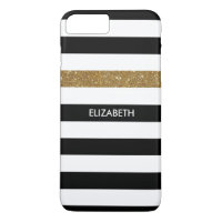 Modern Black Stripes FAUX Gold Glitz and Name