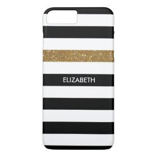 Modern Black Stripes FAUX Gold Glitz and Name iPhone 8 Plus/7 Plus Case
