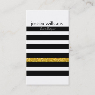 Modern Black Stripes Gold Glitter White background Business Card