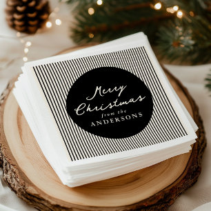 Modern Black Stripes Merry Christmas Napkin