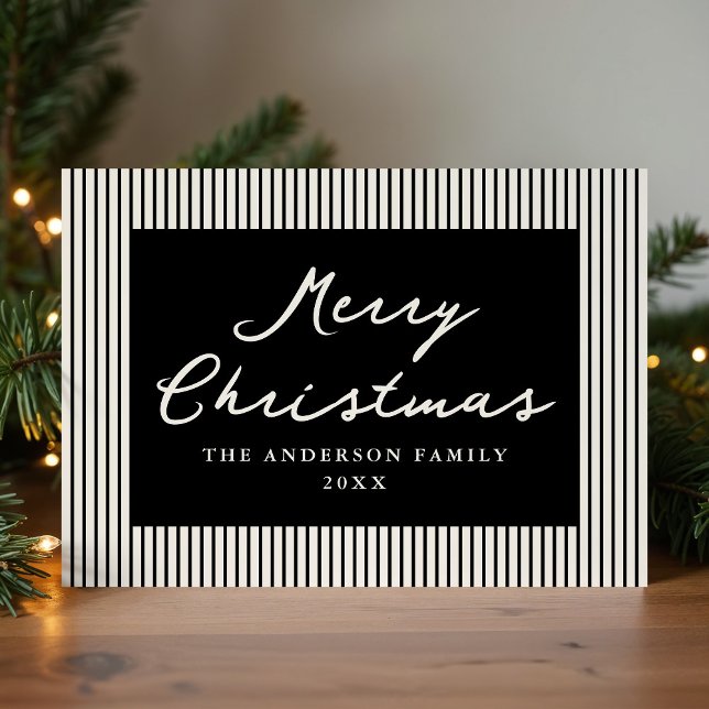 Modern Black Stripes Merry Christmas Non-Photo Holiday Card (Creator Uploaded)