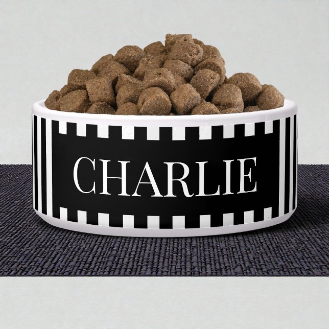 Modern Black Stripes Pattern Personalised Dog Pet (Modern Black Stripes Pattern Personalized Dog Pet Bowl)