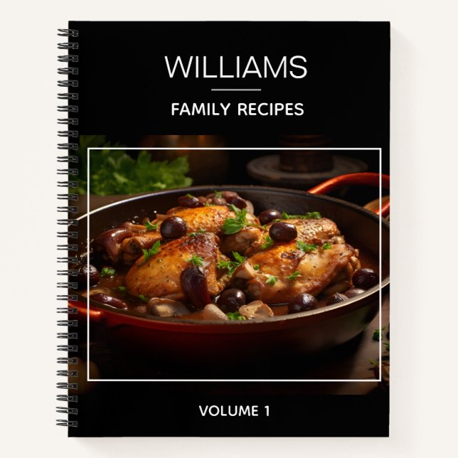 Modern Black Stylish Personalised Family Recipe Notebook (Front)