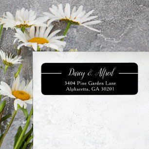 Modern Black Stylish Script Wedding Return Address Label