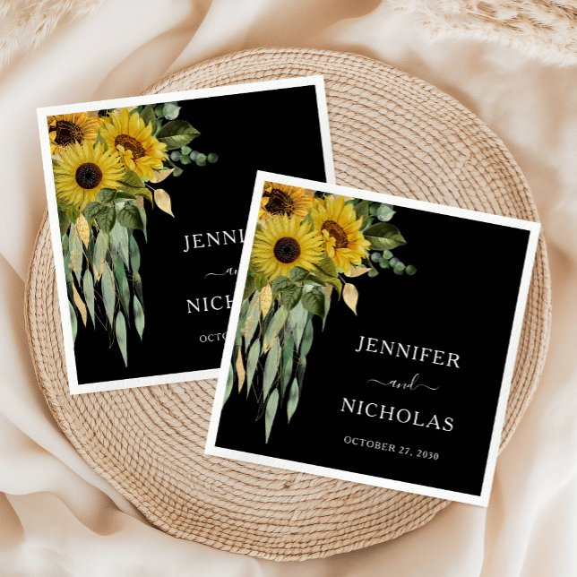 Modern Black Sunflower Wedding Napkin (Modern Black Sunflower Wedding Napkins)