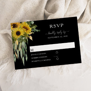 Modern Black Sunflower Wedding  RSVP Card