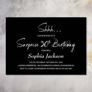 Modern Black Surprise 30th Birthday Party Invitation