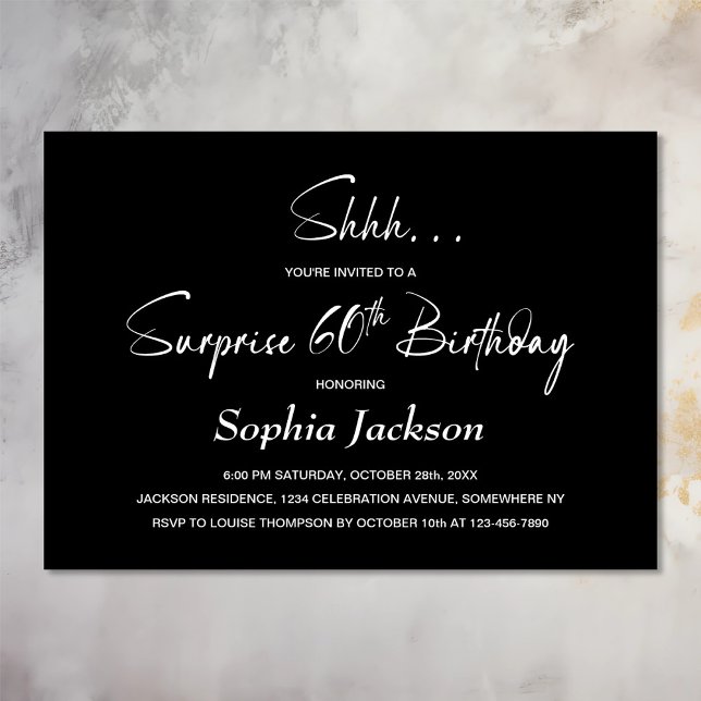 Modern Black Surprise 60th Birthday Party Invitation (Creator Uploaded)