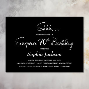 Modern Black Surprise 70th Birthday Party Invitation