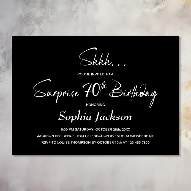 Modern Black Surprise 70th Birthday Party Invitation (Creator Uploaded)
