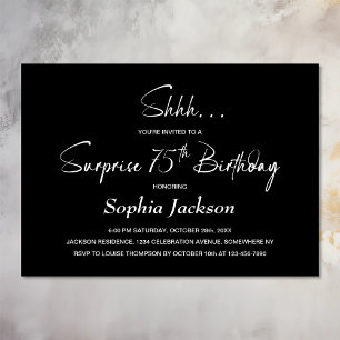 Modern Black Surprise 75th Birthday Party Invitation