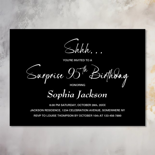 Modern Black Surprise 95th Birthday Party Invitation (Creator Uploaded)