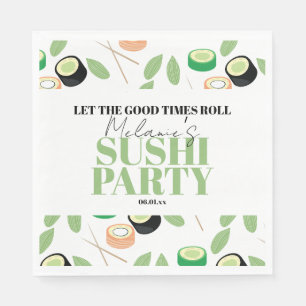 Modern Black Sushi Party Rolls Birthday Red Napkin