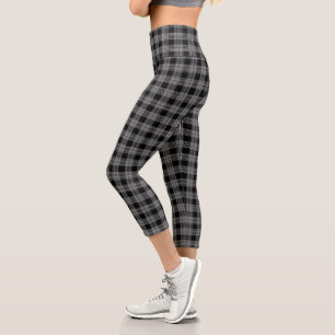 Modern Black Tartan Plaid Pattern Capri Leggings