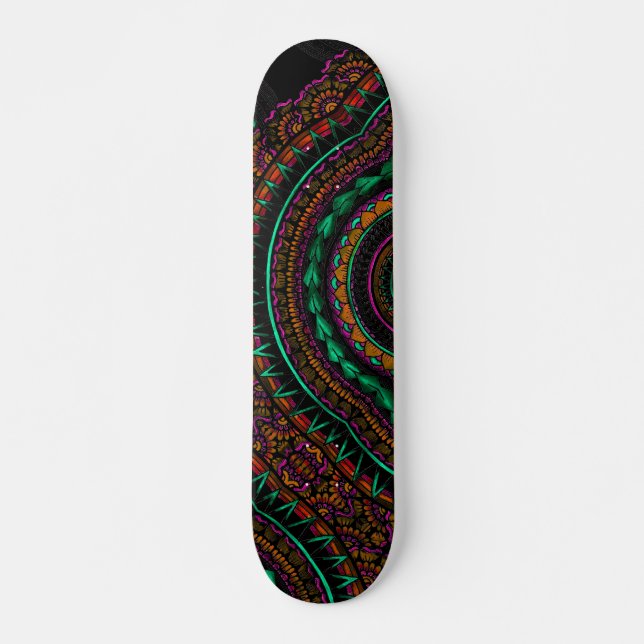 Modern Black Tattoo Ikat Geometric Tribal Pattern Skateboard (Front)