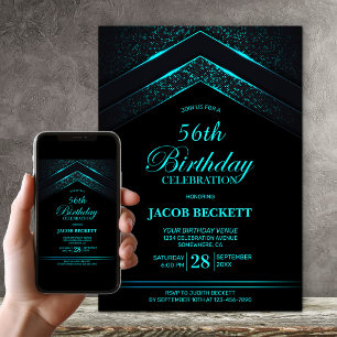 Modern Black Teal Birthday Party Invitation