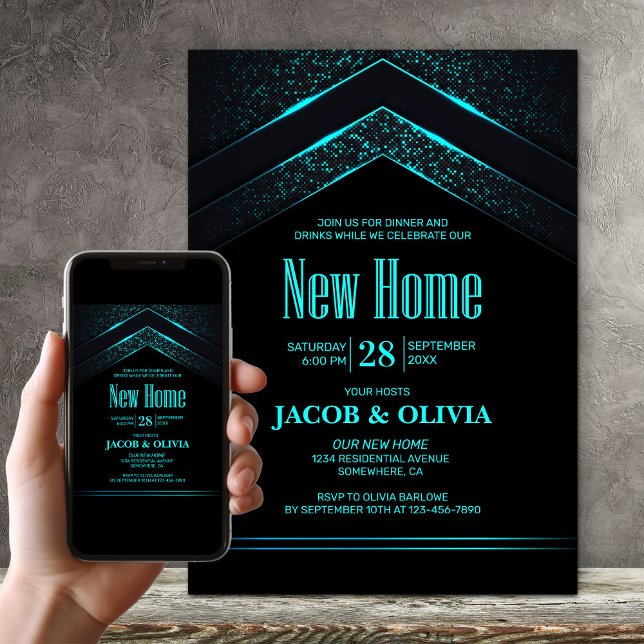 Modern Black Teal Housewarming Party Invitation (Creator Uploaded)